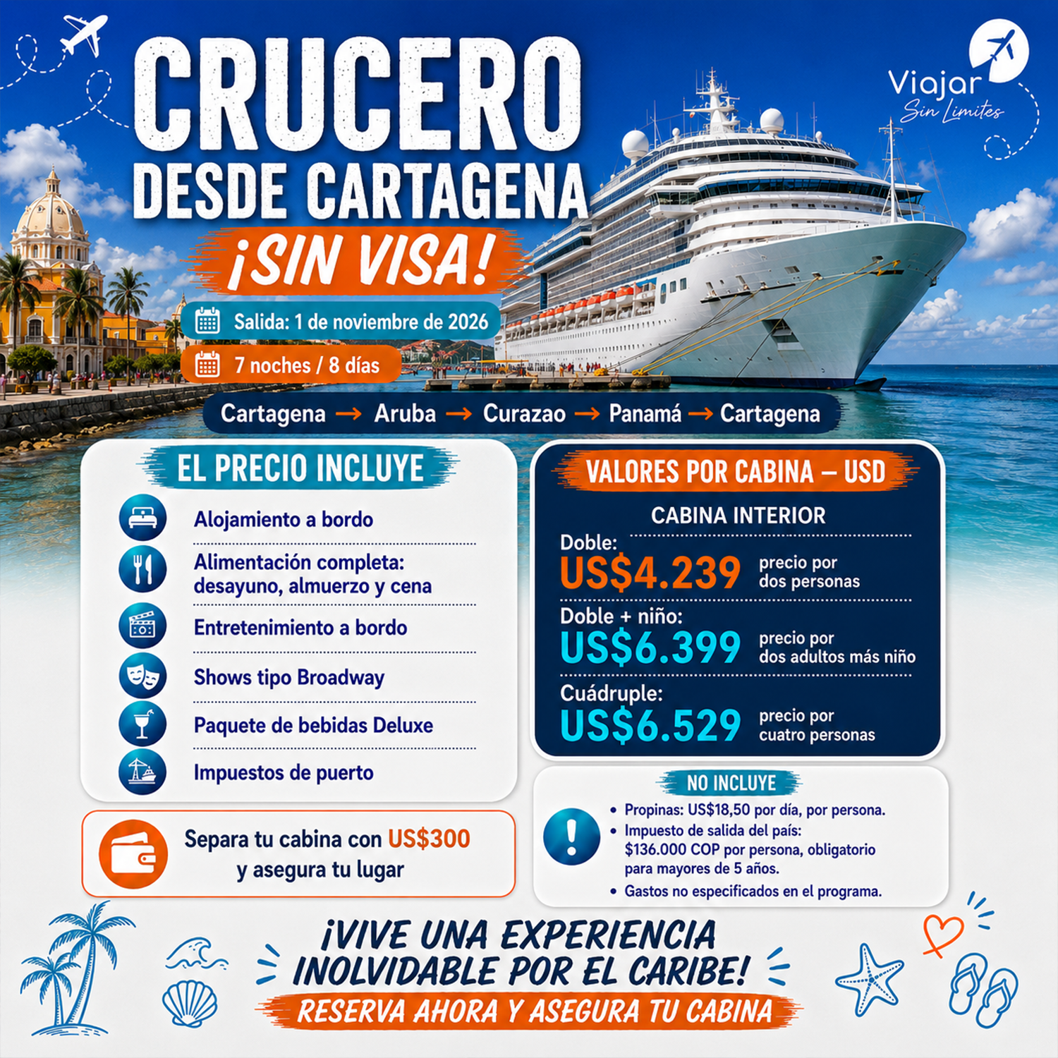 CRUCERO DESDE CARTAGENA SIN VISA